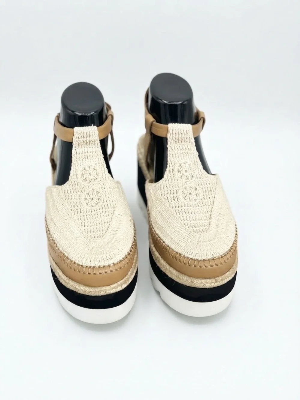 Free People Cream Crochet Espadrille Platform Sandals Size 7.5